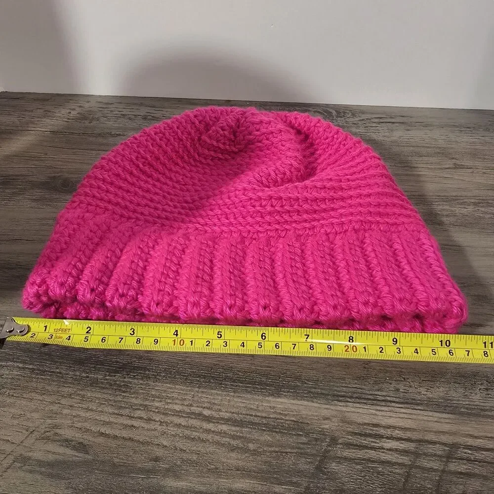 Crochet Beanie, One Size, Pink, Double Crochet.